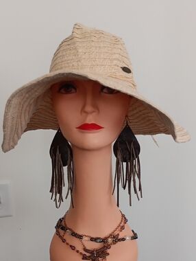 Panama Jack Cream Wide-Brim Straw Sun Hat